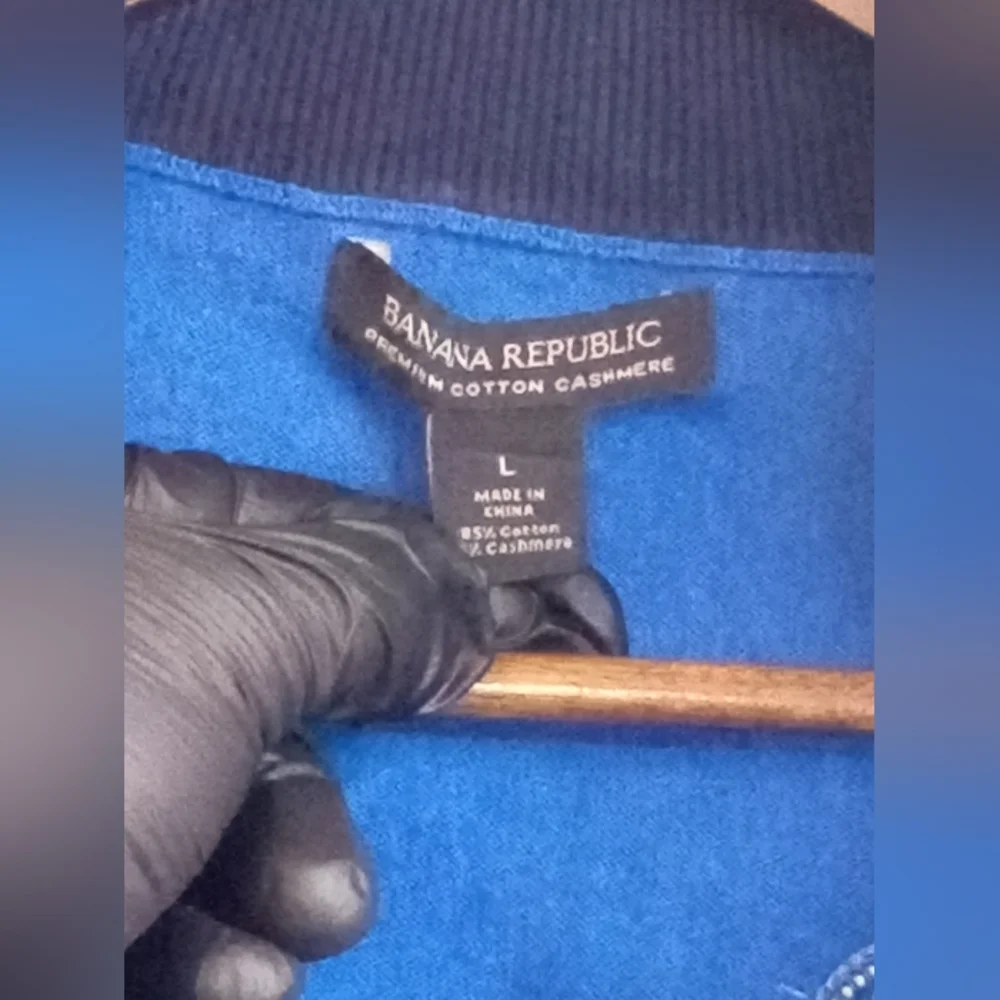Cashmere Cotton Premium Banana Republic Royal Blue Quarter-Zip Sweater Pullover